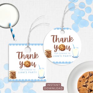 One Tough Cookie First Birthday Favor Tags, Milk and Cookie Party Thank You Tags, Cookie Theme Birthday, Printable Favor Tag