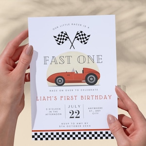 Editable Fast ONE Birthday Invitation Race Car 1st Birthday Invite Racing Car Vintage Racecar Printable Template Instant Download