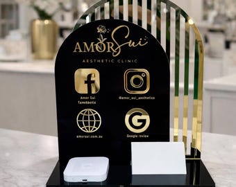 NCF Luxe Social Display | 3D Acrylic Sign with Tap Feature | Salon & Clinic Reception Stand | 25x30cm
