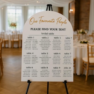 Custom A0 Acrylic Wedding Seating Chart | All Acrylic Sign with Raised Lettering | Modern Arched Table Plan