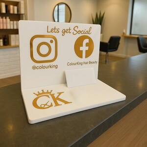 Custom Acrylic Business Card Holder with QR Code | Personalised Social Media Display Stand | Counter Sign for Small Business