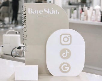 Custom NFC Social Media Stand | Tap to Connect Display for Salons & Clinics