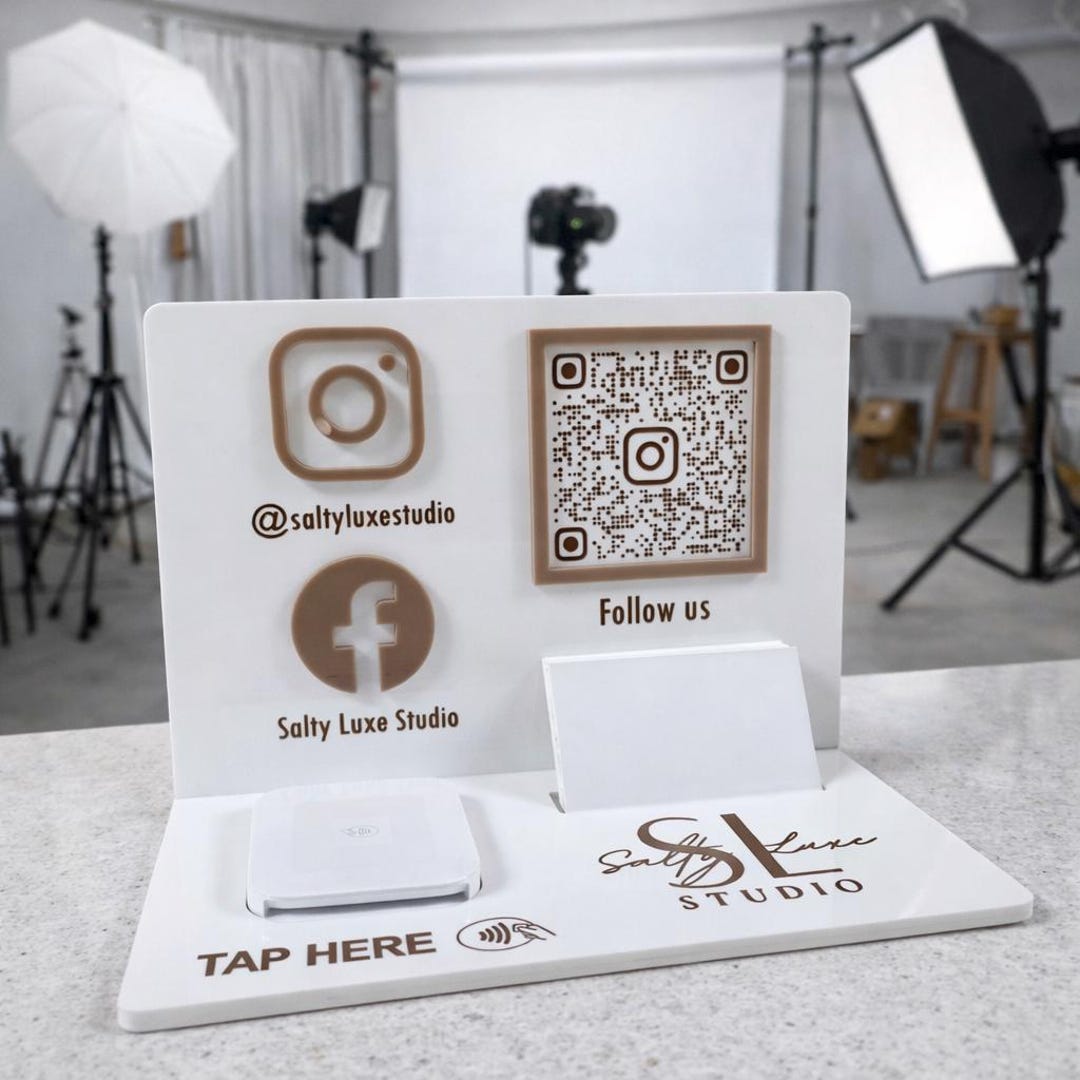 Custom Business Display Hub | Acrylic NFC Tap & QR Code Stand With