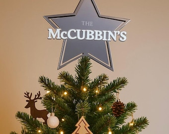 Adorno para árbol de Navidad personalizado: Estrella acrílica 3D con nombre familiar. Decoración navideña personalizada.