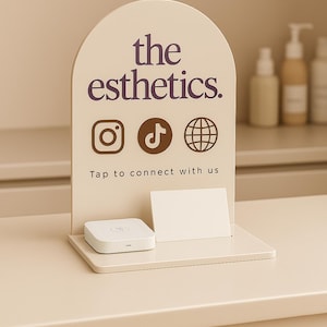 NFC Business Station: aangepaste acrylstandaard met kraanfunctie | Socialmedia- en kaartweergave voor salons en kleine bedrijven