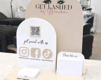 QR-code display voor bedrijven | Acryl social media display met vierkante lezerhouder | Bedrijfsreclamebord | Baliedisplay voor salons