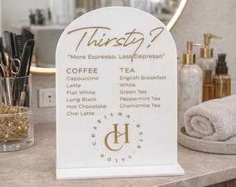 Menú de bebidas acrílico personalizado / Letrero de barra con arco para cafetería, salón y spa / Exhibición de menú de bebidas personalizada