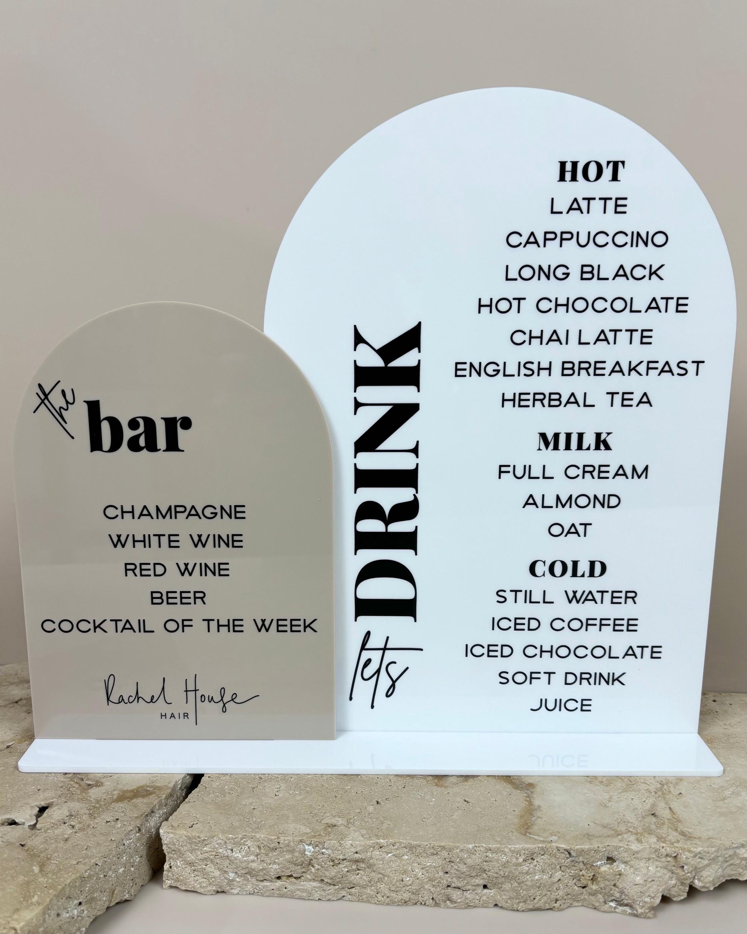Custom Dual Arch Bar & Drinks Menu Sign | Personalised Beverage Display ...