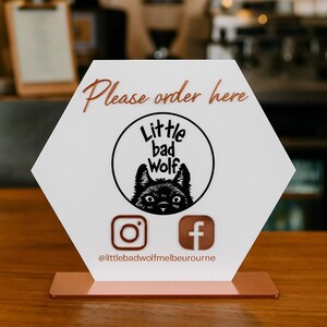 Custom Hexagon Acrylic Social Media Stand, Personalised Business Display for Instagram, Facebook, Email & More