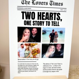 Custom Newspaper Headline Gift | Personalised Couples Stand | Anniversary, Wedding or Valentine’s Day Keepsake