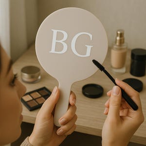 Individueller runder Taschenspiegel mit Logo | Personalisierter Salon-Spiegel für Kunden | Beauty Branding für Lash & Brow Artists