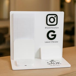Custom Business Display Hub | Acrylic NFC Tap & QR Code Stand with Card Holder | Social Media Sign for Salons and Small Biz