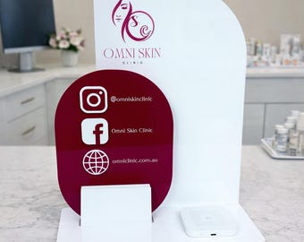 Aangepaste acryl QR-code displaystandaard | Zakelijk bord voor sociale media met kaarthouder | Logobranding en betalingsweergave