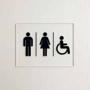 Unisex Accessible Bathroom Sign – Frosted Acrylic Toilet Door Sign with Icons – Business Restroom Signage