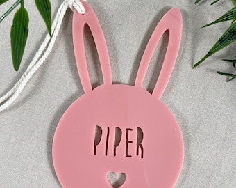 Personalised Bunny Name Tag – Custom Easter Decoration – Acrylic Gift Tag for Kids