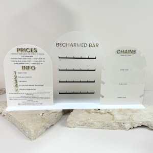 Charm Bar Display Stand Charm Bar Jewellery Display | Chain and Charm Market Stall Setup | Acrylic Pricing & Info Signage