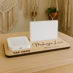 Mini NFC Tap Zahlungs- & Kartenhalter | Benutzerdefinierte Acryl Business Station Display | Kleiner Thekenständer für Salons und Märkte