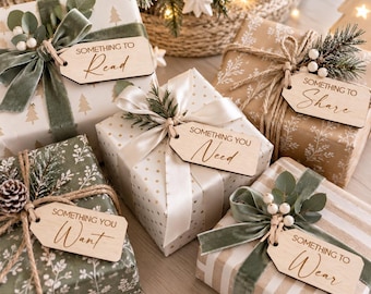 Christmas Gift Tags | Set of 5 Wooden Want Need Wear Read Share Tags