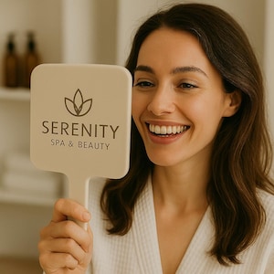 Benutzerdefinierte Logo Handspiegel für Salon | Quadratischer Kundenspiegel 25 x 15 cm | Personalisiertes Beauty Branding Zubehör