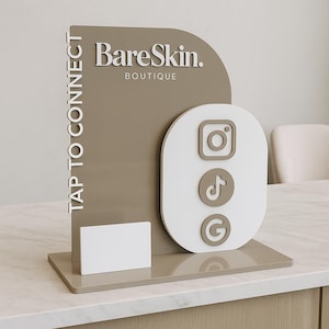 Custom NFC Social Media Stand | Tap to Connect Display for Salons & Clinics