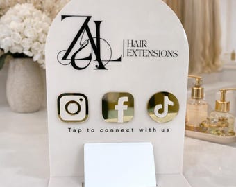 NFC Business Card Holder – Tap to Connect Social Display Stand for Salons & Small Business