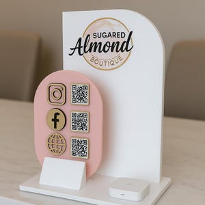 Benutzerdefinierte Acryl QR-Code-Aufsteller | Business Social Media Schild mit Kartenhalter | Logo-Branding & Zahlungsanzeige