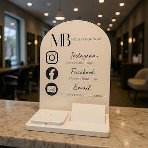Suporte de acrílico personalizado para empresas | Pagamento por aproximação com NFC e porta-cartões | Sinalização para redes sociais com código QR | Display para recepção