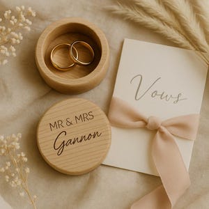 Personalised Wooden Ring Box | Custom Engraved Wedding Ring Holder with Names & Date