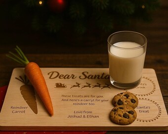 Personalised Santa Treat Board | Christmas Eve Milk and Cookies Board | Reindeer Carrot Plate.  Australian Made