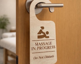 Timber Massage In Progress Door Hanger – Do Not Disturb Sign – Wooden Door Sign for Massage Rooms, Salons, Clinics, Spas & Wellness Studios