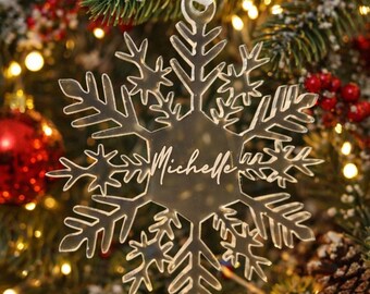 Gepersonaliseerde acryl sneeuwvlokornamenten | Aangepaste kerstversieringen | Gegraveerde naamballen
