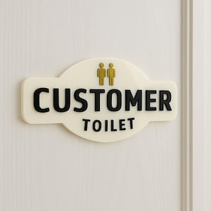 Customer Toilet Door Sign – 3D Acrylic Bathroom Sign with Gender Icons – Modern Restroom Sign for Business
