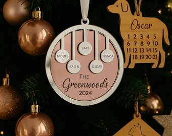 Décoration de Noël personnalisée avec nom de famille | Boule de Noël acrylique personnalisée | Décoration de famille gravée | Cadeau souvenir de Noël