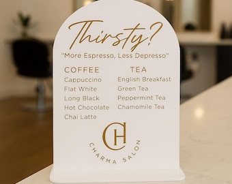 Custom Acrylic Drinks Menu | Arch Bar Sign for Coffee, Salon & Spa | Personalised Beverage Menu Display