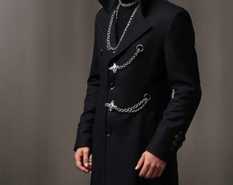 Men's Gothic Long Coat: Statement Chain Accents, Victorian Style