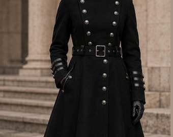 Damski gotycki punkowy mundur wojskowy długi płaszcz rockowy cosplay steampunk kurtka
