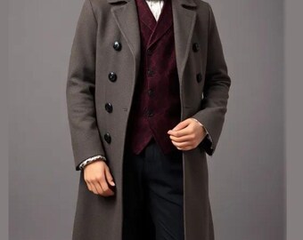 Men's Gray Wool Regency Tailcoat Costume: Complete Dress Set