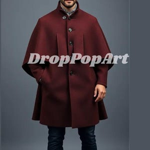 Herren Burgund Wolle Cape Mantel: Zeitloser Inverness-Stil