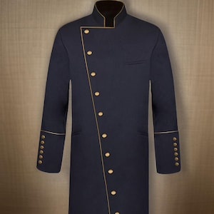 Driekwart Clergy-geklede jas heren - zwart/goud - pure zwarte wol, lange Clergy-jas voor heren