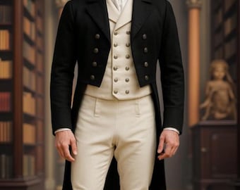Men's Black Wool Regency Tailcoat Double-Breasted Formal Coat