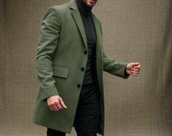 Men's Green Wool Greatcoat: German General Style Frock Coat