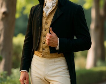 Men's Black Wool Regency Tailcoat, Wedding Formal Wear