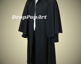 Men's Victorian Inverness Cape Coat - Long Black Winter Outerwear