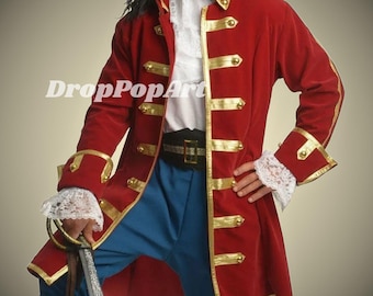 Men's Red Pirate Costume Coat: Deluxe Jacket with Pockets