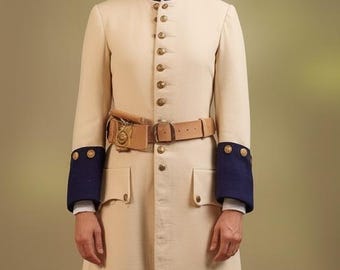 Men's 1730s French Uniform: Men's Off White Wool Frock Coat