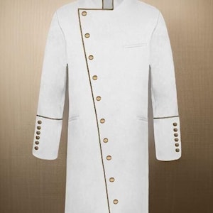 Driekwart Clergy-geklede jas heren - wit/goud - zuivere witte wol, lange Clergy-jas heren