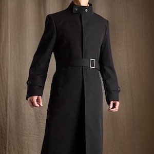 Men&#39;s Long Coat Windbreak Coat with Belt Ankle Length, Gothic Long Coat