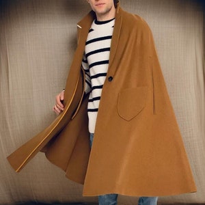 Men's Wool Long Cape Coat: Victorian Inverness Style
