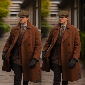Men&#39;s Brown Men Overcoat Double Breasted Leisure Lon Winter Coat - Perfect Christmas or Winter Outerwear