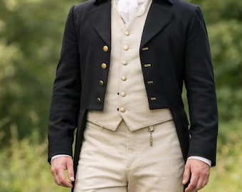 Men's Black Wool Regency Tailcoat & Breeches Custom Made Military Style